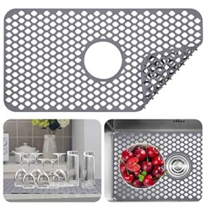 Silicone Sink Protector for Kitchen Sink,24.8″x 13″Center Drain Kitchen Sink Mat Grid Accessory,1 PCS Grey Non-slip Heat Resistant Sink Mat for Bottom of Farmhouse Stainless Steel Porcelain Sink