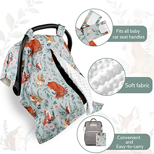 Peekaboo Opening Car Seat Cover for Babies & Carseat Headrest Strap Covers, Minky Carseat Canopy Head Support & Seat Belt Cover, Woodland Animals | The Storepaperoomates Retail Market - Fast Affordable Shopping
