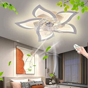 LenEurest Low Profile Ceiling Fan with Lights, Modern Indoor Flush Mount Ceiling Fan LED Dimmable Lighting Multi-Speed Invisible Blades,White