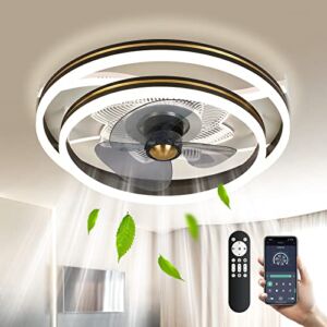 19.3” Modern Low-profile Ceiling Fan With Light, Bladeless Ceiling Fan With Light, By App & Remote Control, 3-color Adjustable Light, 6-speed Fan Speed, 2h Timer Function…