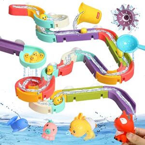 53 PCs Bath Toys for Toddlers Building Wall Bathtub Toy Water Slide for Kids Ages 4-8, DIY Take Apart Set Shower Gifts with Wind Up Duck and Animals Squirter Toys for Boys and Girls