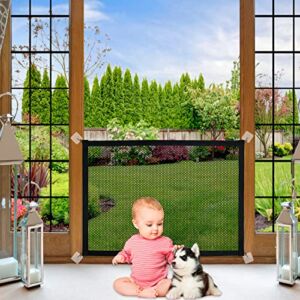 Dog Gates for The House, Malydyox Mesh Baby Gates for Stairs with Portable Safety Fence Easily Install Anywhere, Child Gate for Doorways with 2pcs Stainless Steel Pole and 8pcs Hooks , 43” X 29”