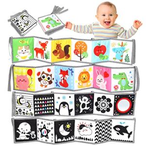 OKOOKO 2-Pack Black and White High Contrast Sensory Baby Toys Baby Soft Cloth Books Tummy Time Toys Crib Toys Bath Books Crinkle Paper Washable Non-Toxic for Newborn Baby Infant