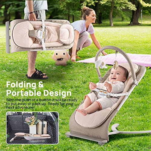 KIDSVIEW Bouncer for Babies, Infant to Toddler Rocker and Baby Bouncer Baby Swing with 3 Seat Positions & Overhead Pillow & Calming Bounce & 3-Point Harness for Newborn Babies (Khaki) | The Storepaperoomates Retail Market - Fast Affordable Shopping