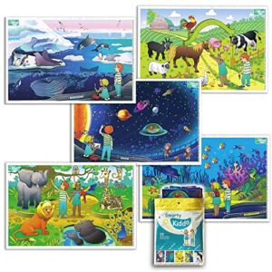 Smarty Kiddo 50 Pack Disposable Stick-On Placemats for Baby, 5 Designs Individually Folded – Farm, Sea World, Zoo, Antarctica & Space – Sticky Table Topper for Baby & Kids, Toddlers