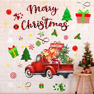 Christmas Trucks Wall Decals Merry Christmas Red Cars Wall Stickers with Christmas Trees Wall Window Clings Truck Wall Art for Xmas Party Holiday Living Room Door Party Decoration Supplies