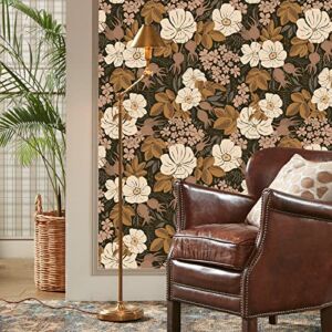 Idomual Floral Peel and Stick Wallpaper Black Wallpaper for Bathroom Bedroom Removable Wallpaper Peel and Stick Boho Black Contact Paper for Accent Wall Home Decor Cabinet 17.7*118