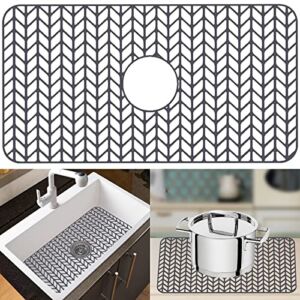 Sink-Protectors-Mats for Kitchen – 26” x 14” – Guokller Silicone Protectors for Bottom of Kitchen-Sink-Grid Centered Drain Folding Sink-Mat for Farmhouse Stainless Steel Sink Bottoms (Grey）