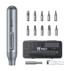Electric Screwdriver, PKEY Mini Electric Screwdriver Cordless with 10 Magnetic Bits, Type-C Rechargeable 1500mAh Battery, Portable Repair Tool Kit for Door Lock, Computer, Bicycle, Printer, Appliances