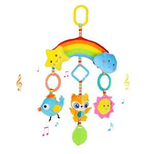 AIPINQI Baby Car Seat Stroller Toys, Hanging Plush Crib Toys Colorful Bell Soft Baby Sensory Rattles with Teether for Babies Boys and Girls 3 6 9 to 12 Months (Rainbow)