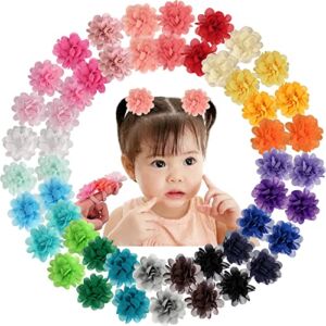 50PCS Baby Girls Hair Ties 2inch Chiffon Flower Hair Bows Rubber Bands Hair Ties Soft Elastics Ponytail Holders Hair Accessories for Infants Toddlers Kids Children Set of 25 Pairs