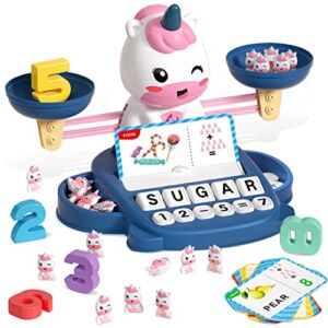 HOPEEYE Unicorns Kindergarten Preschool Learning Activities Math Counting Matching Letter Toys – Toddler Educational Toys for 3 4 5 6 7 Year Olds Girls Birthday Gift Games for Kids Ages 5-7 3-5