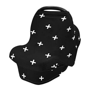 Black and White Cross Baby Car Seat Covers, Nursing Cover Breastfeeding, Scarf Soft Breathable Stretchy Coverage, Carseat Cover for Boys and Girls
