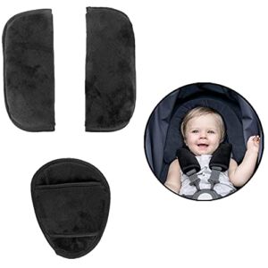 Baby Shoulder Crotch Pad Set, Straps Shoulder Pads Suit for Toddlers, Infant, Car Seat Hip Support, Universal Soft Seat Belt Covers Cushion for Car Seats, Pushchair, Stroller, High Chair (3pc Pads)