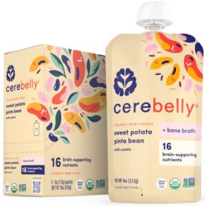 Cerebelly Baby Food Pouches – Sweet Potato Pinto Bean + Chicken Bone Broth (6 Count) – Healthy Kids Snacks – Veggie Purees – 16 Brain-supporting Nutrients from Superfoods, No Added Sugar