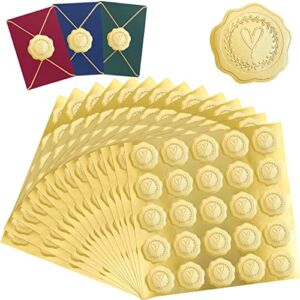 YUJUN 350PCS Gold Embossed Heart Stickers Self-Adhesive Heart Envelope Seal Wax Looking Stickers Labels for Wedding Party Invitations Valentine’s Day Greeting Cards Party Favors Decor