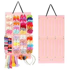 Hair Bows Holder w/ Large Capacity, Hair Clips Storage Hanger w/ 16 Ribbons, Hair Bows Organizer, Baby Hair Accessory Storage Display w/ Sturdy Rope, Wall Hanging for Girl Room, Baby Nursery Decors