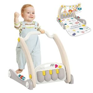 GLÜCK 2-in-1 Baby Walker – Toddler Push Walker,Baby Gym Play Mats,Kick & Play Piano Gym Tummy Time Padded Mat,Musical Floor Mat, Activity Piano Gym,Infant Newborn Play Mat for Baby Boys and Girls