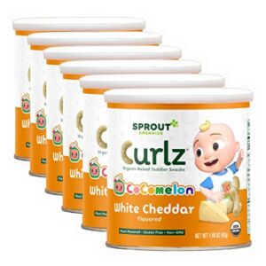 CoComelon Sprout Organic Baby Food, Toddler Snacks, White Cheddar Plant Power Curlz, 1.48 Ounce(Pack of 6)