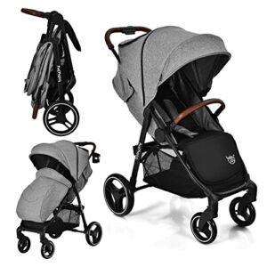 BABY JOY Baby Stroller, High Landscape Infant Carriage Newborn Pushchair with Foot Cover, Cup Holder, 5-Point Harness, Adjustable Backrest & Canopy, Suspension Wheels, Easy One-Hand Fold (Gray)