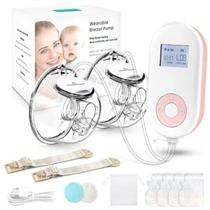 Double Breast Pump Electric Breast Pump Wearable Breastfeeding Pump Strong Suction Hands Free Pumping Portable Breast Pump 2 Mode 9 Levels, Anti-Reflux Dual Milk Extractor with Massage, 24mm Flange