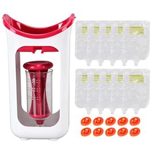 BORDSTRACT Reusable Baby Food Pouches, Pouch Filling Station for semi Solid Food for Babies and Toddlers BPA Free, for Homemade Organic Baby Toddlers Kids Food (Red)