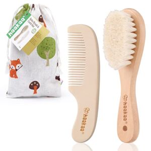 haakaa Baby Hair Brush and Comb Set for Newborns & Toddlers – Natural Soft Goat Bristles and Wooden Handle, Gently Grooms Baby’s Hair, Ideal for Cradle Cap, Perfect Baby Gift, 2pk