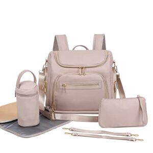 LULUPAK 6PCS Set Leather Diaper Bag Travel-friendly Organizer Backpack (Tan)