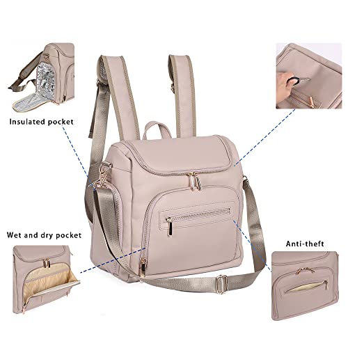 LULUPAK 6PCS Set Leather Diaper Bag Travel-friendly Organizer Backpack (Tan) | The Storepaperoomates Retail Market - Fast Affordable Shopping