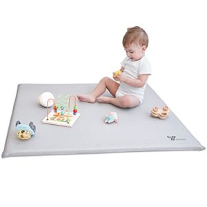 Yobear Baby Play Mat, Self Inflating Square Mat for Playard Playpen 40″X 40″, Extra Thick Playen Mat, Waterproof – Grey