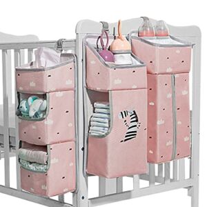 NGORAY Hanging Baby Diaper Caddy Organizers for Crib – 3-in-1 Diaper Stacker for Changing Table Nursery Organization Storage Holder for Baby Essentials Attachment Portable Combining Clothing (Pink)