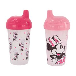 Toddler Sippy Cups for Girls| 10 Ounce Minnie Mouse Sippy Cup Pack of Two with Straw and Lid | Durable Blue Leak Proof Travel Water Bottle for Toddlers