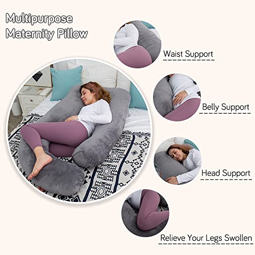 AMCATON 60 Inch Pregnancy Pillow for Sleeping, Extra Large U Shaped Body Pillow, Maternity Pillow for Pregnant Women with Velvet Cover (Dark Grey) | The Storepaperoomates Retail Market - Fast Affordable Shopping
