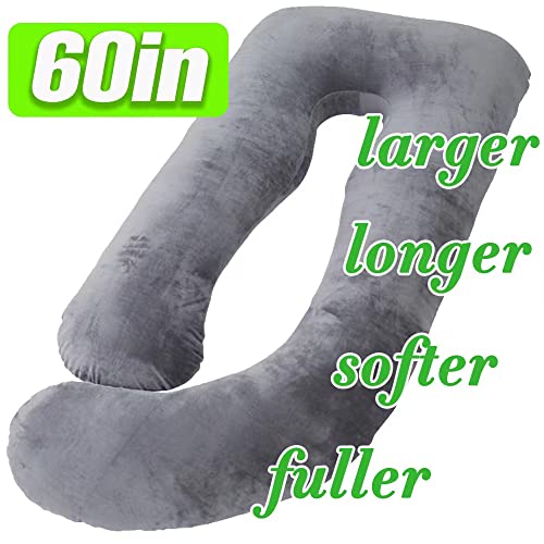 AMCATON 60 Inch Pregnancy Pillow for Sleeping, Extra Large U Shaped Body Pillow, Maternity Pillow for Pregnant Women with Velvet Cover (Dark Grey) | The Storepaperoomates Retail Market - Fast Affordable Shopping