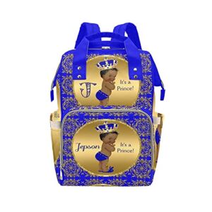 Grandkli Blue Prince Boy Monogram Personalized Diaper Bag Multi-Function Backpack Nappy Bag Travel DayPack for Unisex