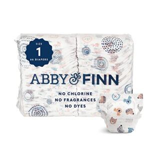 Baby Diapers Size 1, 66 Count by ABBY&FINN, Chlorine Free, Eco Friendly, Hypoallergenic, Day & Overnight, for Sensitive Skin, Super Absorbent- Safari Print