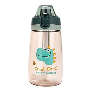 MICHLEY 16 oz Water Bottle With Straw Sippy Cups for Toddlers 3+ Years Old Kid Cups（Green dinosaur）