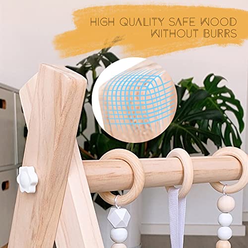 Wooden Baby Play Gym, WOOD CITY Foldable Baby Gym with 6 Hanging Sensory Toys for Infants Activity, Newborn Gifts for Baby Girl and Boy (Natural Wood) | The Storepaperoomates Retail Market - Fast Affordable Shopping