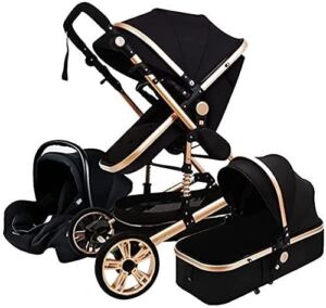 Stroller Lightweight Baby Stroller for Toddler, 3 in 1 Baby Stroller Carriage, Carseat and Strollers Combo Foldable Luxury Pushchair Stroller Shock Absorption Springs High View Pram