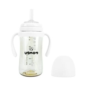 UBMOM No-spill, Backflow prevention Sippy Cup with Straw, PPSU Learner Cup with Handle for Baby and Toddlers, BPA free, 9.47oz (Cloud)