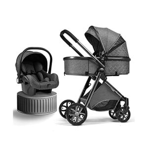 Baby Strollers 3 in 1 Lightweight Baby Trolley, ​Foldable Stroller Carriage Luxury Baby Pram Newborn Stroller (Color : Black Gray)
