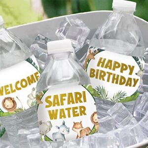 45 Safari Birthday Water Bottle Labels, Wild One Baby Decorations, Jungle Animal Themed Two Three Birthday Waterproof Drinking Bottle Cup Sticker Wraps(8.85*2”)
