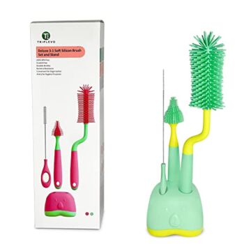 Triplevo 3 in 1 Silicone Baby Bottle Cleaning Brush Kit with Stand – Baby Cleaning Brush Set for Baby Milk Bottles Straws Breast Pumps & Other Accessories – Capable to 360° Overall Cleaning (Mint) | The Storepaperoomates Retail Market - Fast Affordable Shopping