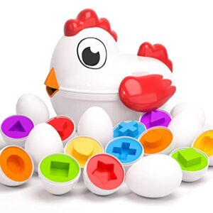 TEMI Toddler Chicken Easter Eggs Toys – Color Matching Game Shape Sorter with 6 Toy Eggs for Kids, Fine Motor Skills Sensory Toys, Montessori Educational Toys Easter Gifts for 3 4 5 6 Girls Boys Baby