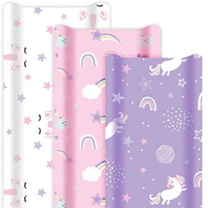 GROW WILD Changing Pad Cover 3 Pack | Soft & Stretchy Jersey Cotton | Baby Changing Table Pad Cover | Diaper Changing Pad Covers for Girls or Boys | Wipeable Sheets | Pink Purple Unicorn