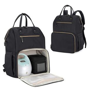 Damero Breast Pump Backpack with Inner Divider, Pumping Bag with Laptop Sleeve and Multiple Pockets, Fits Most Brands Breast Pumps and Cooler Bag, Black, Patent Design