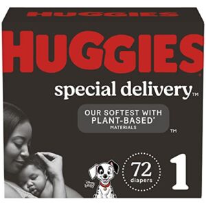 Hypoallergenic Baby Diapers Size 1 (8-14 lbs), Huggies Special Delivery Newborn Diapers, Fragrance Free, Safe for Sensitive Skin, 72 Ct
