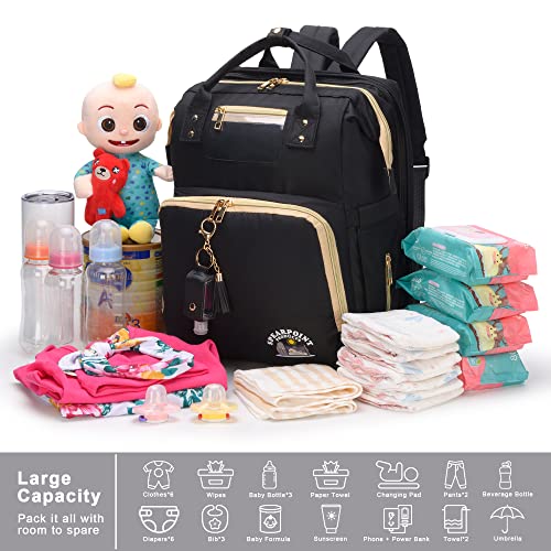Spearpoint Products Baby Backpack Diaper Bag – Sanitizer Holder – Ebook Included – Baby Boy Diaper Bag – Girl – Large Capacity Shower Gift – Black – Grey | The Storepaperoomates Retail Market - Fast Affordable Shopping