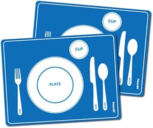 Playscape Kids Table Setting 2-Pack Placemats Montessori Style, Non-Slip Silicone (Blue)