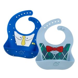 Little Dimsum Silicone Baby Bibs Soft Comfortable Baby Food Bibs Waterproof Feeding Bibs Toddlers Adjustable Silicone Bibs Baby with Food Catcher Easy Wipes Clean,Bowtie Suit